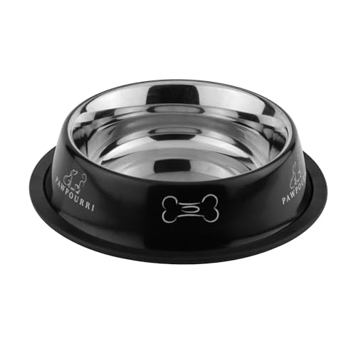 Stainless Steel Dog Bowl Pack of 2, Food & Water Bowl for Dogs, Durable Dog Feeding Bowl, Bowls for Small Dogs, Easy to Clean, Anti-Skid Pet Bowl - 16 oz (Black) - color: Black