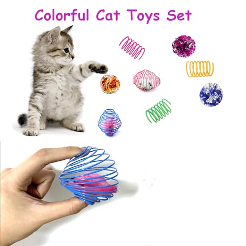 18 Pack Assorted Cat Metal Spring Balls Stretchable Large Cat Spiral Toy Crinkle Balls Interactive Kitten Rolling Coils Spring Inside Caged Rats Pet Supplies Indoor Outdoor Ferrets