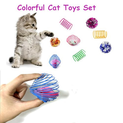 18 Pack Assorted Cat Metal Spring Balls Stretchable Large Cat Spiral Toy Crinkle Balls Interactive Kitten Rolling Coils Spring Inside Caged Rats Pet Supplies Indoor Outdoor Ferrets