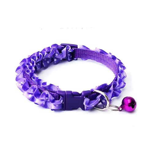 Puppy Collar with Bell, 2 Pack Xs Dog Collar Girl Cat Collar with Bells Lace Adjustable for XXS Xs Small Pet Dogs Animal Litter Tiny Kitten Female, XSmall Pink+Purple - color: Pink Purple, size: Neck 7.5-12.6"