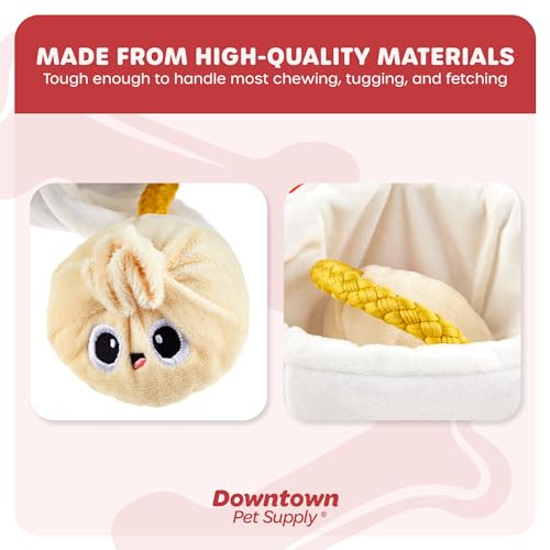 Downtown Pet Supply Chinese Takeout Plush Dog Toy – Crinkle Takeout Box with Squeaky Dumpling Rope | Interactive Hide & Seek Tug Toy for Small, Medium & Large Dogs - style: Asian Takeout
