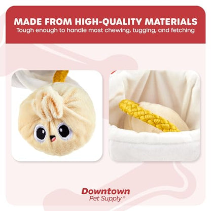 Downtown Pet Supply Chinese Takeout Plush Dog Toy – Crinkle Takeout Box with Squeaky Dumpling Rope | Interactive Hide & Seek Tug Toy for Small, Medium & Large Dogs - style: Asian Takeout
