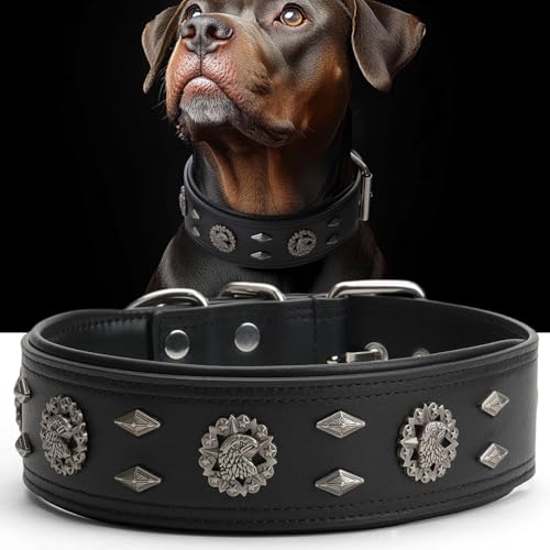 Premium Leather Dog Collar for Large Dogs - 2-Inch Wide Adjustable Soft Handmade Heavy Duty Collar for Giant Breeds, Durable & Comfortable - Black - color: Black, size: Width 2.0",Neck Size 22.5"-26.5"