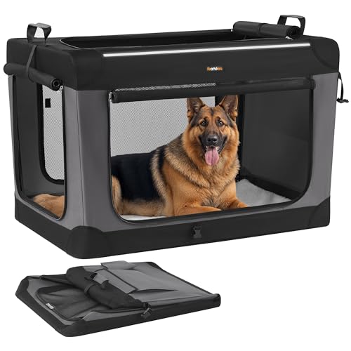 Feandrea Collapsible Dog Crate, 42-Inch Portable Dog Travel Crate for Large Dogs, Oxford Fabric Pet Carrier with 4 Mesh Doors, Handles, Storage Pocket, Water Bottle Holder, Ink Black UPDC021B01 - size: XXL（42"L x 28"W x 28"H）