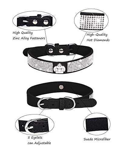 Dog Collar for Small Dogs, Adjustable Leather Suede Bling Dog Collars，Pink Dog Collar Cat Collar, Rhinestone Dog Collar (XS, black3) - color: black3, size: XS