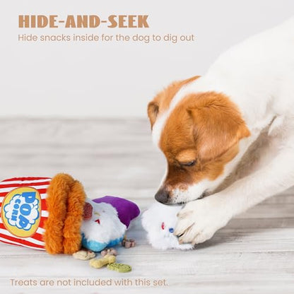 Nocciola Popcorn Squeaky & Plush Dog Toys | Hide & Seek, Interactive, Crinkle Toys for Small & Medium Dogs - style: Popcorn