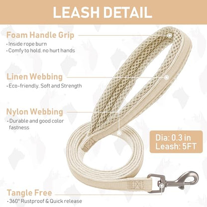Small Pet Harness Collar and Leash Set, Step in No Chock No Pull Linen Fabric Soft Mesh Dog Vest Harnesses Reflective for Dogs Puppy Cats Kitten Rabbit (Khaki, L) - color: Khaki, size: Large