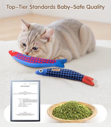 PetBusy Interactive Cat Toys with[5000mg Premium A+Catnip][Baby Grade] Soft Chew Kicker Cat Toys for Indoor Cats & Kittens, Crinkle &Rattle Fish Sound Toy, Drives Bored Cats Crazy with Fun,3 Pack - color: Blue+Yellow+Red