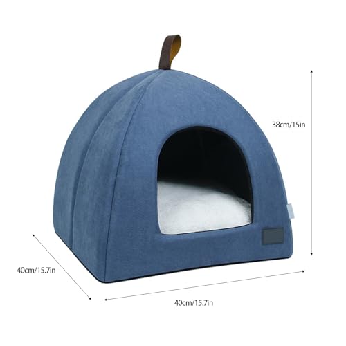 Zerone Pet Tent, Foldable Cat Bed Breathable Cat House Indoor Pet Tent Dog Bed with Mat (M) - color: Blue, size: M