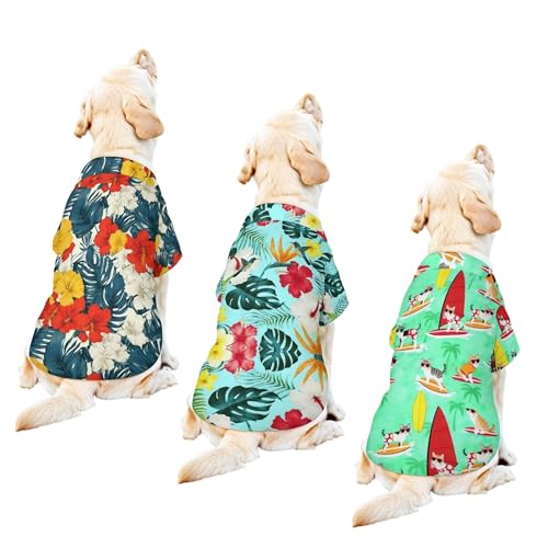 Dog Hawaiian Shirt 3 Pack, Breathable Cool Dog Summer Clothes for Puppy Small Medium Large Dogs Cats, Pet Outfit with Tropical Prints, Perfect for Beach Seaside Outdoor-Style 10 - color: Multi-colored10