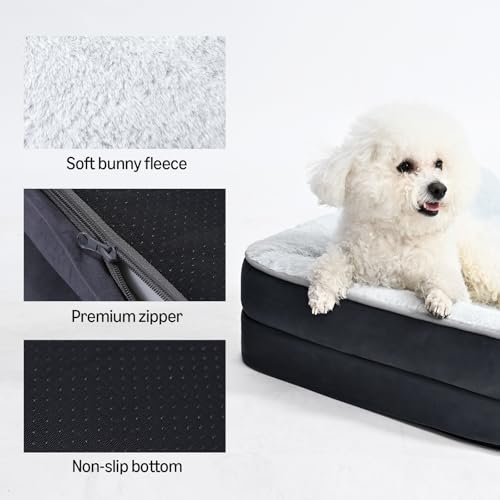 Amazon Basics Washable L-Shaped Dog Bed for Medium Dogs, Anti-Slip Pet Sofa Bed for Indoor Dogs, Crate Bed, 36x27x8 Inches, Gray, Medium - size: M-36"×27"×8"