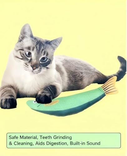 Catnip Fish Toys - Crinkle Kicker Toys for Indoor Cats, Kittens with Real Catnip, Encourages Play, Exercise, Biting. Drives Bored Cats Crazy with Fun,3 Pack. (Green,Yellow,red)
