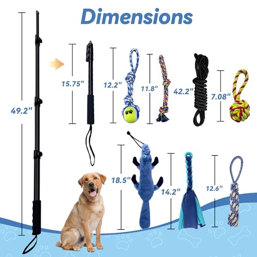 Flirt Pole for Dogs, Interactive Toys Tug-of-war for Dogs, Four-Section Retractable Adjustable Length, Chase Toys with Rope Chewing Sticks, for Outdoor Exercise & Training - size: 50Inch Pole-Black