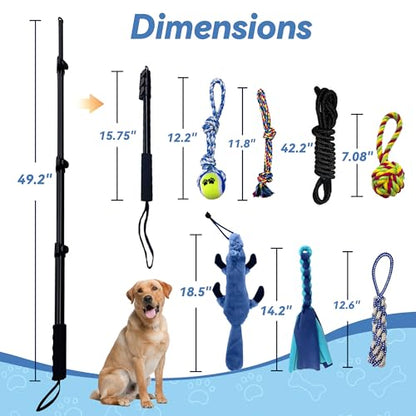 Flirt Pole for Dogs, Interactive Toys Tug-of-war for Dogs, Four-Section Retractable Adjustable Length, Chase Toys with Rope Chewing Sticks, for Outdoor Exercise & Training - size: 50Inch Pole-Black