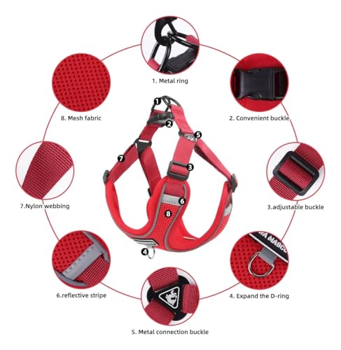 Dog Harness and Leash Set, Adjustable Triangle, Reflective Adjustable Puppy Vest, No Pull Soft Mesh Harness for Small, Medium Dogs, Cats (Red, L) - color: Red, size: L