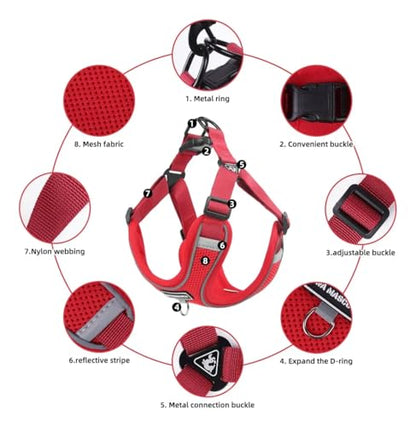 Dog Harness and Leash Set, Adjustable Triangle, Reflective Adjustable Puppy Vest, No Pull Soft Mesh Harness for Small, Medium Dogs, Cats (Red, XL) - color: Red, size: XL
