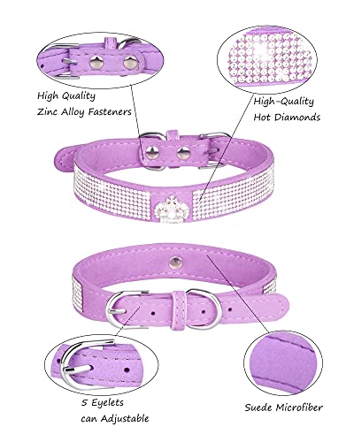 Dog Collar for Small Dogs, Adjustable Leather Suede Bling Dog Collars，Pink Dog Collar Cat Collar, Rhinestone Dog Collar (XS, purple3) - color: purple3, size: XS