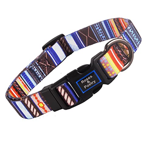 Roses&Poetry Dog Collar with Colourful Stripe Patterns, Adjustable Durable Puppy Collars for Small Medium Large Dogs (Stripe-XS) - color: Blue-stripe, size: XS