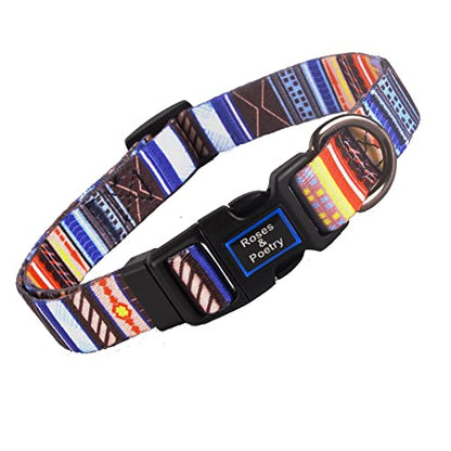 Roses&Poetry Dog Collar with Colourful Stripe Patterns, Adjustable Durable Puppy Collars for Small Medium Large Dogs (Stripe-XS) - color: Blue-stripe, size: XS