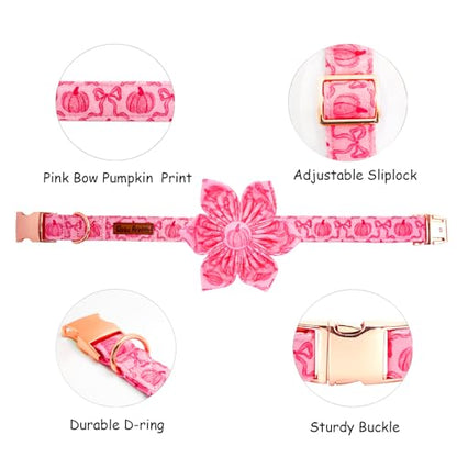 Dog Collar, Pink Pumpkin Print Adjustable Pet Collar Cute Cotton Soft Collars with Flower Fall Metal Buckle Holiday Puppy Collars Boy&Girl Gift for Small Dogs - color: B:Pink Pumpkin, size: Small (Pack of 1)