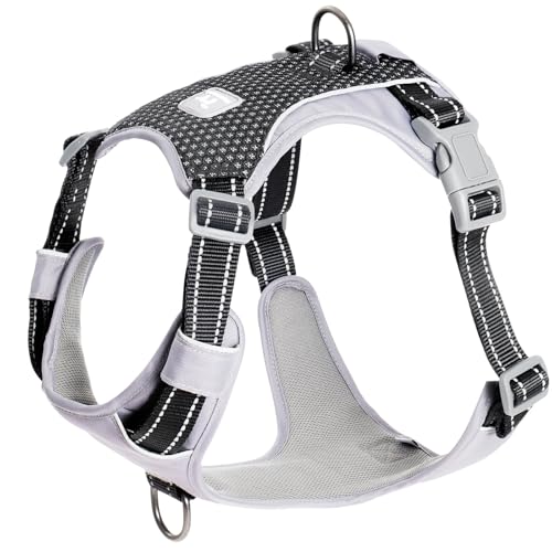 Huntboo No-Pull Dog Harness, Fully Reflective Vest with 2 Leash Clips, No-Choke, Adjustable, Breathable & Durable for Small, Medium & Large Dogs Walking, Training, Running (Black, L) - color: Black, size: Large (Pack of 1)