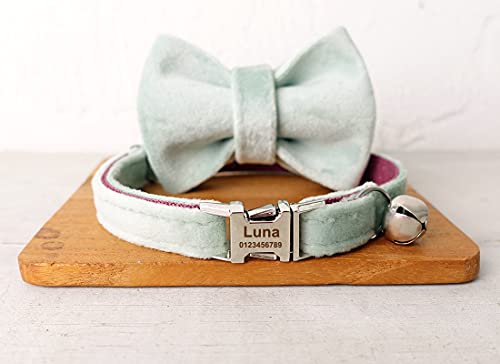 Cat Collar Personalized with Name Phone Number Engraved,Customized with Bell for Small Dogs Puppy Kitten - color: Mint Green, size: S (6"-10")