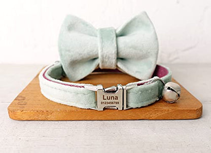 Cat Collar Personalized with Name Phone Number Engraved,Customized with Bell for Small Dogs Puppy Kitten - color: Mint Green, size: S (6"-10")