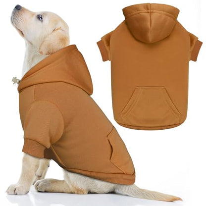 Dog Sweaters for Large Dogs Dog Hoodie Solid Soft Brushed Fleece Clothes Sweatshirt with Pocket(Coffee-L) - color: Coffee, size: Large