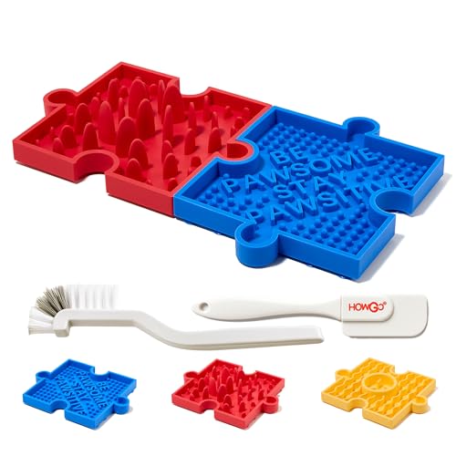 Puzzle Slow Feeder Lick Mat for Dogs, 38+ Suction Cups|Non-Slip Heavy Duty Maze Enrichment Bowl BPA-Free Silicone|Reduce Boredom Anxiety Free Combination (2PCs, Blue&Red) - color: 2 Blue Red