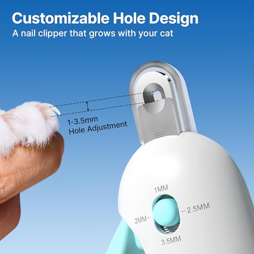 Petgravity Cat Nail Clipper, Adjustable 3-Size Trimming Hole with Hidden Nail File Anti-Splash Claw Trimmer, Safe Nail Clipping Grooming Tool Claw Clipper for Cats Kitten