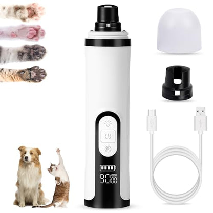 Pet Nail Grinder for Dogs and Cats - Super Quiet and Low Vibration Electric Dog Nail Grinder with 2 LED Lights - USB Rechargeable and Cordless - 3 Speeds - Small to Large Pets (White)