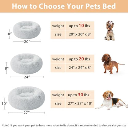 WNPETHOME Calming Dog Bed Cat Bed Donut, Faux Fur Pet Bed Self-Warming Donut Cuddler, Comfortable Round Plush Dog Beds (24 x 24 Inch, Light Grey) - color: light grey, size: 24"L x 24"W x 8"Th