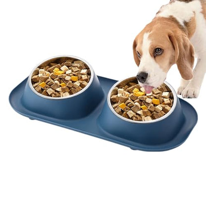 awakentti Double Dog Bowl, Stainless Steel Dog Bowl with No Spill No Skid Silicone Mat,Not Easy to Break, Pet Bowls & Dog Water Bowls for Small Puppies, Cats, Dogs and Medium Pets (Blue) - color: Blue