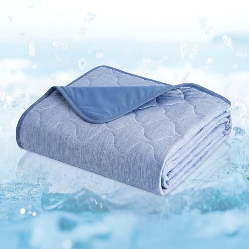 Cozy Bliss Deluxe Leakproof Cooling Blanket for Large Dogs Q-Max 0.46, Soft & Durable Washable Pet Cooling Mat for Hot Weather, Livingroom, Couch & Bed Protector for Cats, Haze Blue, 60"x80" - color: Heather Haze Blue, size: 60*80