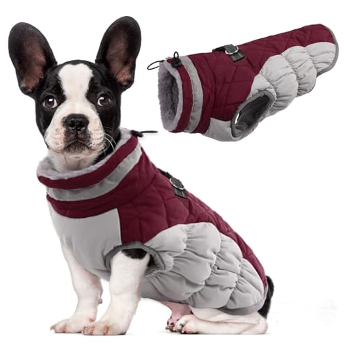 Lelepet Dog Coat Warm Dog Winter Coat Waterproof Dogs Jacket with Harness Built in Reflective Pet Fleece Vest Zip-Up Cold Weather Coats for Dogs Turtleneck & Windproof Coats Chihuahua Wine Red XS - color: Burgundy, size: X-Small
