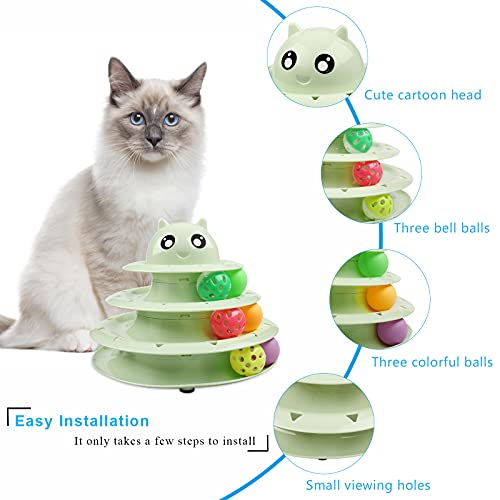 UPSKY Cat Toy Roller 3-Level Turntable Cat Toy Balls with Six Colorful Balls Interactive Kitten Fun Mental Physical Exercise Puzzle Toys - color: Fruit Green