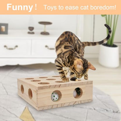 Interactive Cat Toy Puzzle Box Wooden Treat Maze Scratcher Peek Play Toy Box Fun Interactive Cat Toy Fun Hide and Seek Agility Toys - color: Puzzle Box