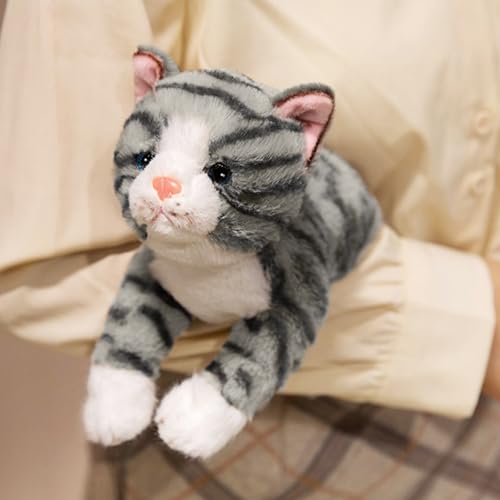 PEACH CAT Striped Cat Stuffed Animal 9.8" Realistic Kitten Plushies Soft Plush Toys Gifts for Kids Grey - style: 9.8“ Grey Cat