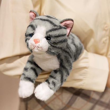 PEACH CAT Striped Cat Stuffed Animal 9.8" Realistic Kitten Plushies Soft Plush Toys Gifts for Kids Grey - style: 9.8“ Grey Cat
