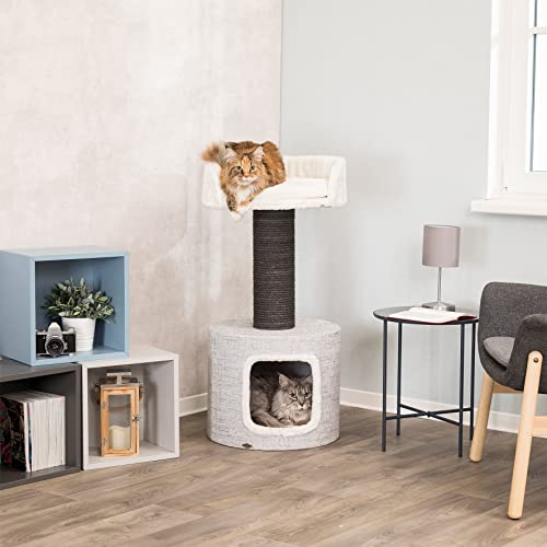 Trixie Fonda Cat Scratching Post 39 Inch - Cat Scratcher with Soft Fabric Covering Base and Durable Sisal Rope - for Large Cats with Condo Base and Platform - in Gray - color: Fonda XXL
