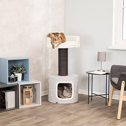 Trixie Fonda Cat Scratching Post 39 Inch - Cat Scratcher with Soft Fabric Covering Base and Durable Sisal Rope - for Large Cats with Condo Base and Platform - in Gray - color: Fonda XXL
