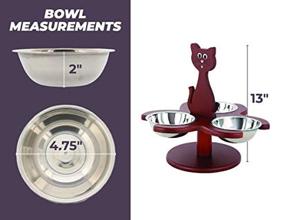 Etna Pet Store Elevated Cat Bowls - Wooden, Raised Pet Feeder Promotes Better Digestion, Easy on Joints - Multiple Feeder with 3 Removable Bowls for Food and Water - Brown