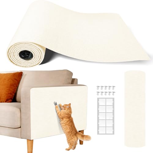 Anti Cat Scratch Couch Furniture Protector, Adhesive Cat Scratch Pad Deterrent for Furniture, DIY Climbing Cat Scratcher Couch Protector from Cat Claws Scratching for Indoor (offwhite,78.7x15.8In) - color: OffWhite, size: 78.7x15.8Inch