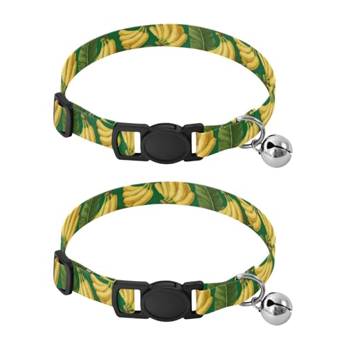 Tropical Banana Leaf Puppy Collar 2 Pack Lightweight Pet Collar for Cats and Dogs Adjustable 10.6 to 17.1 Inches - color: Tropical Banana Leaf