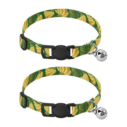 Tropical Banana Leaf Puppy Collar 2 Pack Lightweight Pet Collar for Cats and Dogs Adjustable 10.6 to 17.1 Inches - color: Tropical Banana Leaf