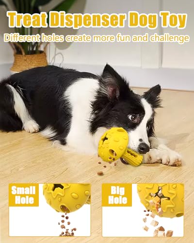 Dog Chew Toys for Aggressive Chewers, Rubber Treat Dispensing Stimulation Toy to Keep Them Busy, Durable Interactive Enrichment Puzzle Toy for Medium Large Breed Dogs - color: Yellow