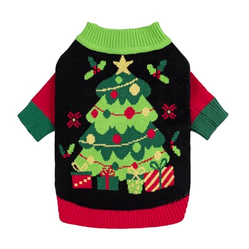 Fitwarm Cozy Dog Christmas Sweater, Thermal Winter Clothes for Small Dogs, Boy & Girl, Holiday Pet Apparel, Black, Red, Green, Yellow, XS - color: Christmas Tree, size: X-small