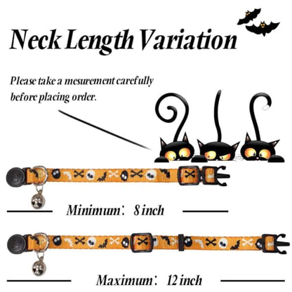 4 Pack Halloween Kitten Collars Breakaway with Bells, Adjustable Cat Collars with Safety Buckle,Adjustable from 6"-8", Skull and Crossbones,Ghosts, Spider and Pumpkin Prints - color: 8#Spider, size: Kitten(Neck:6"-8")