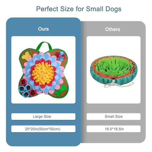 Snuffle Mat for Dogs, 20''*20'' Interactive Foraging Puzzle Blanket, Dog Feeding Mat with Non-Slip Bottom, Foldable Pet Snuffle Mat for Sniffing, Slow Feeding and Stress Release