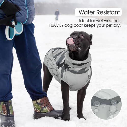 FUAMEY Dog Coat for Small Dogs,Waterproof Dog Winter Jacket with Harness Built in Puppy Cold Weather Coats Reflective Pet Vest with Zipper Warm Fleece Dogs Snowsuit Windproof Grey Camo XS - color: Grey Camo, size: XS(chest:14in)